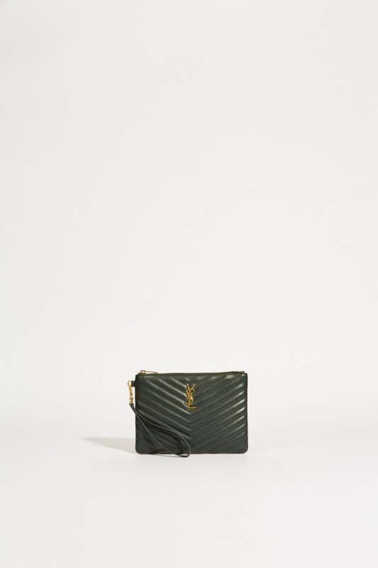 Leder-Clutch Monogram Dunkelgrün