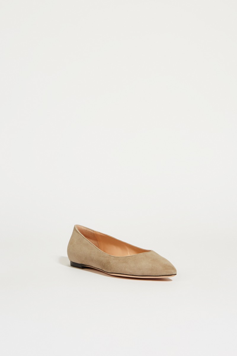 Spitzer Veloursleder-Flat 'Evonya' Taupe
