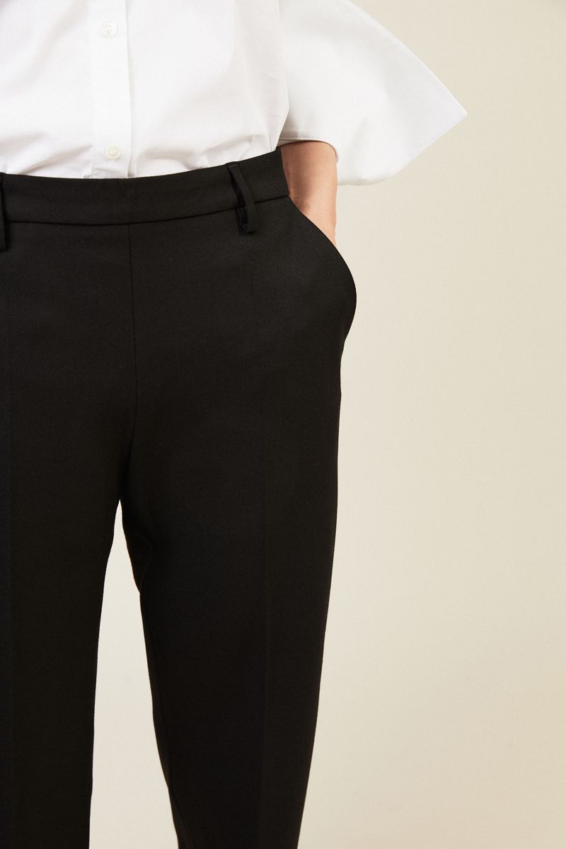Woll-Hose mit weitem Bein Schwarz