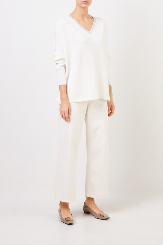 Fabiana Filippi Woll-Seiden-Pullover mit Lurex-Detail Weiß
