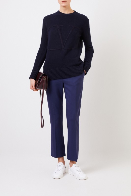 Valentino Woll-Cashmere-Pullover 'V' Navy