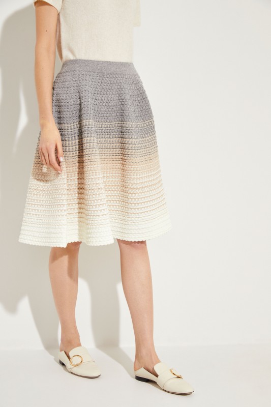 Woll-Rock mit Strickmuster Grau/Beige