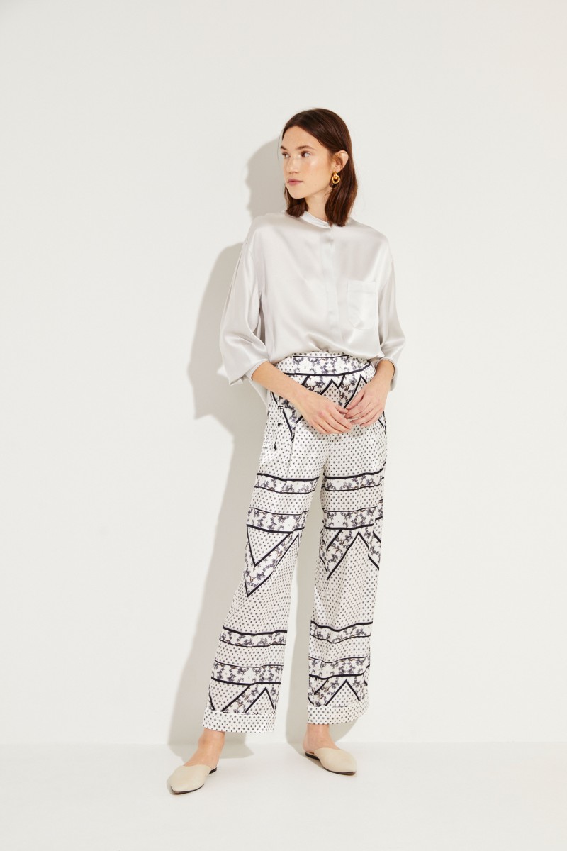 Seiden-Hose mit Print Weiß/Multi