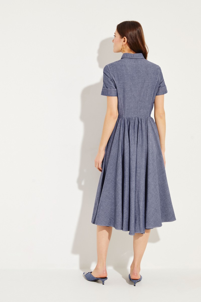 Ausgestelltes Baumwoll-Kleid Blau