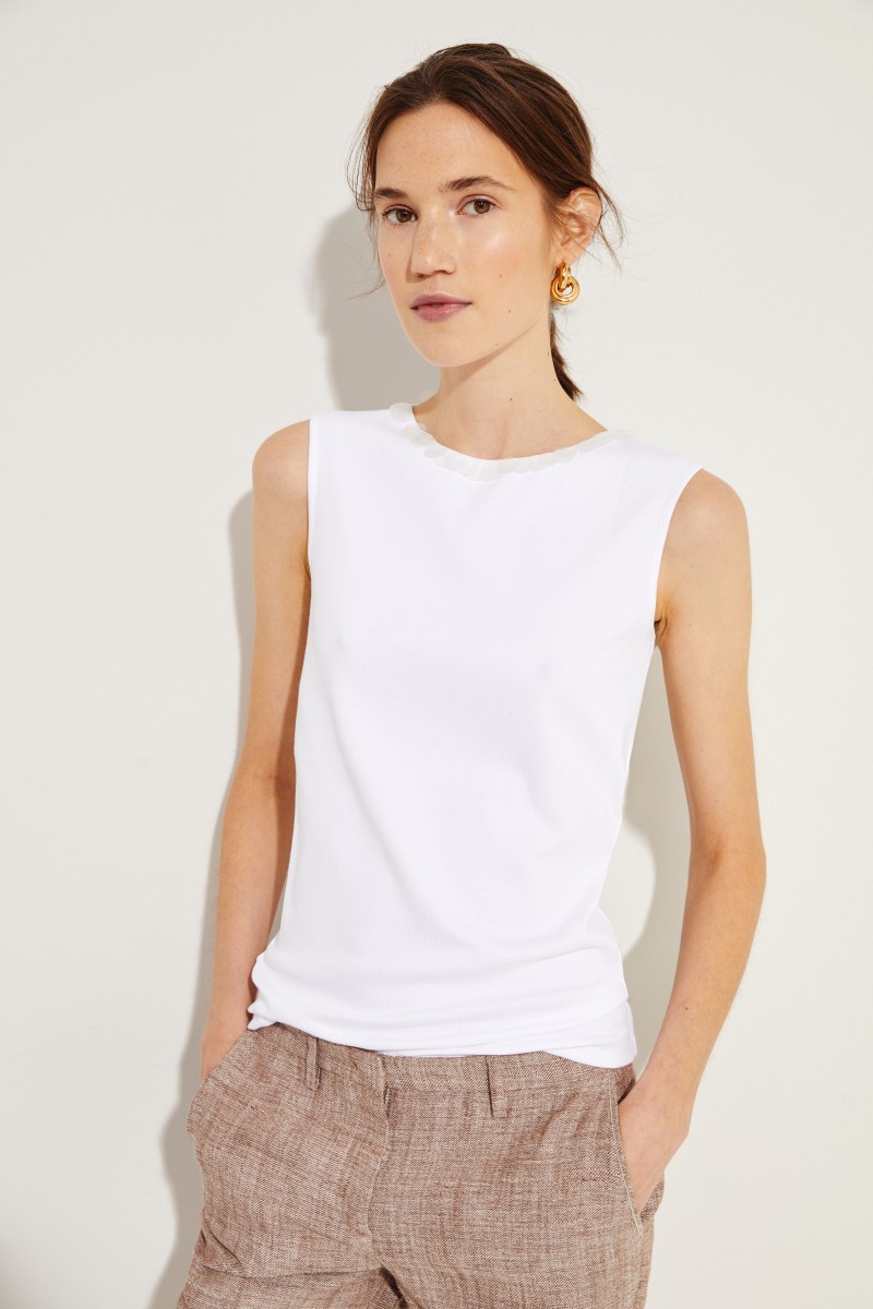 Feinripp-Top mit Paillettendetails Weiß