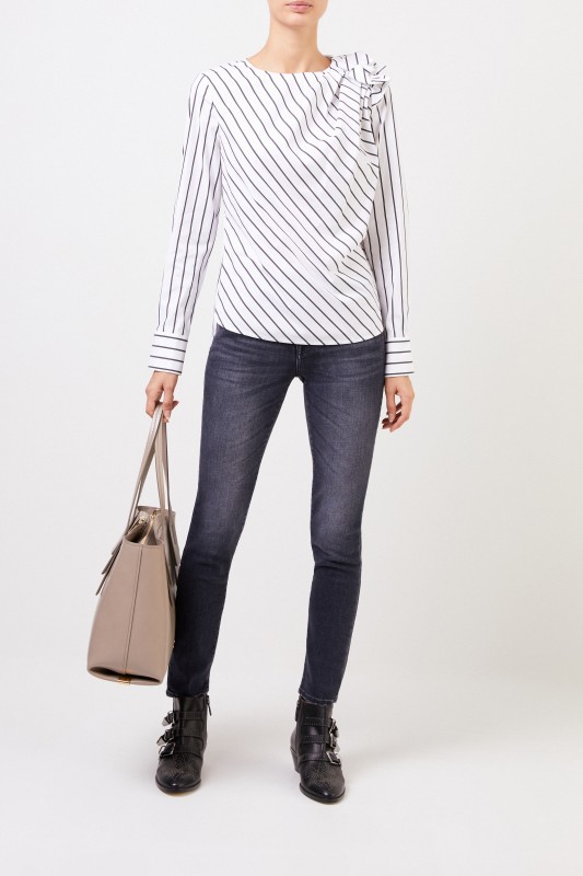 Louis and Mia Gestreifte Baumwollbluse Weiß/Grau