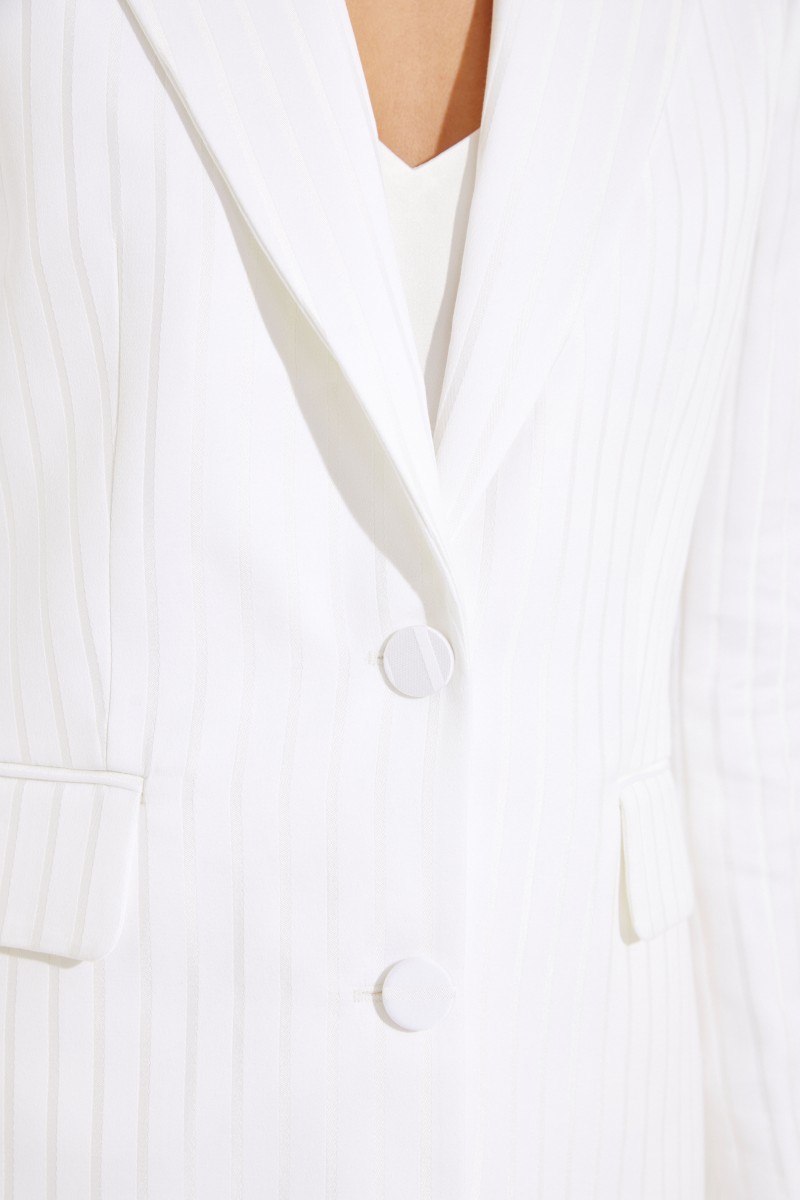 Baumwoll-Seiden-Blazer 'George' mit Streifen Weiß