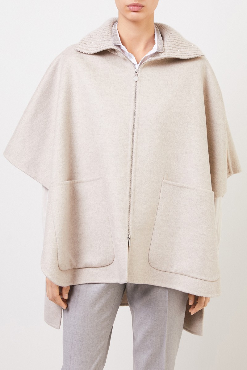 Woll-Cashmere Cape mit Paillettendetails Beige