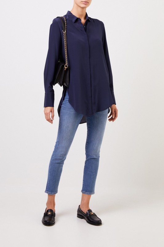 Seiden-Bluse "Cloes" in Duneklblau