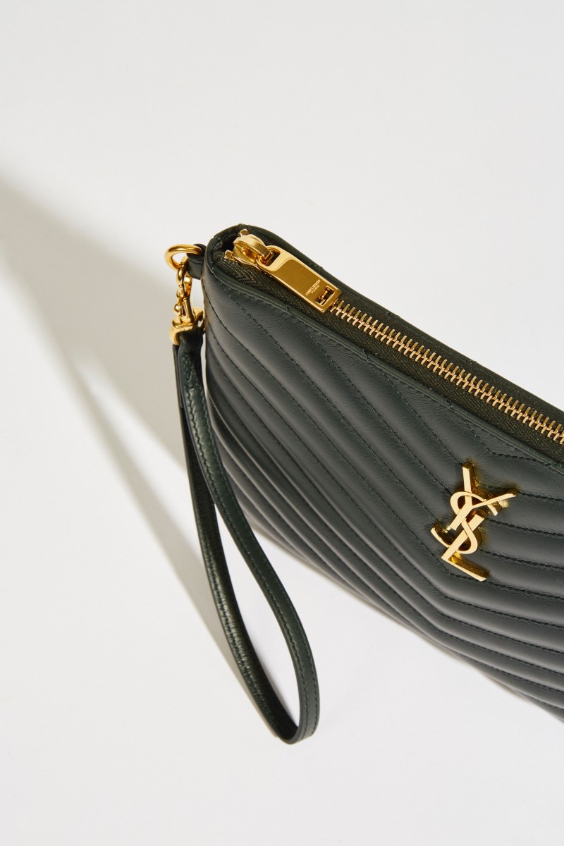 Leder-Clutch Monogram Dunkelgrün
