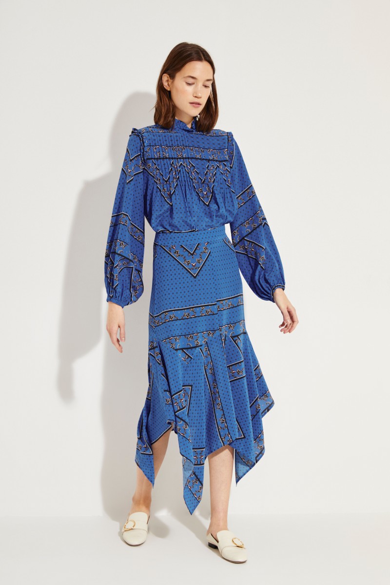 Seiden-Rock mit Print Blau