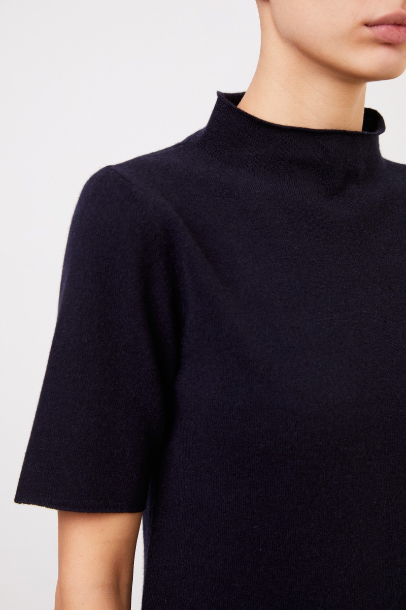 Fabiana Filippi Kurzarm Woll-Seiden-Pullover Marineblau