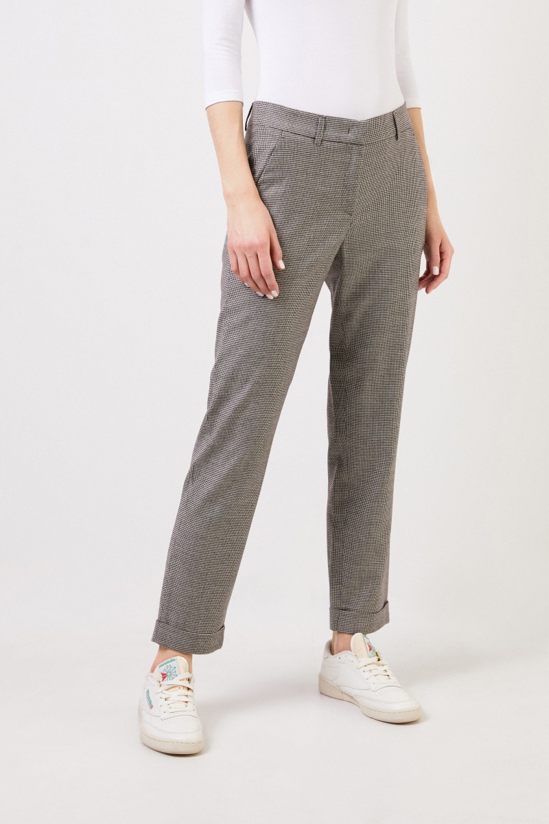 Fabiana Filippi Hahnentritt-Hose mit Saumumschlag Schwarz/Weiß