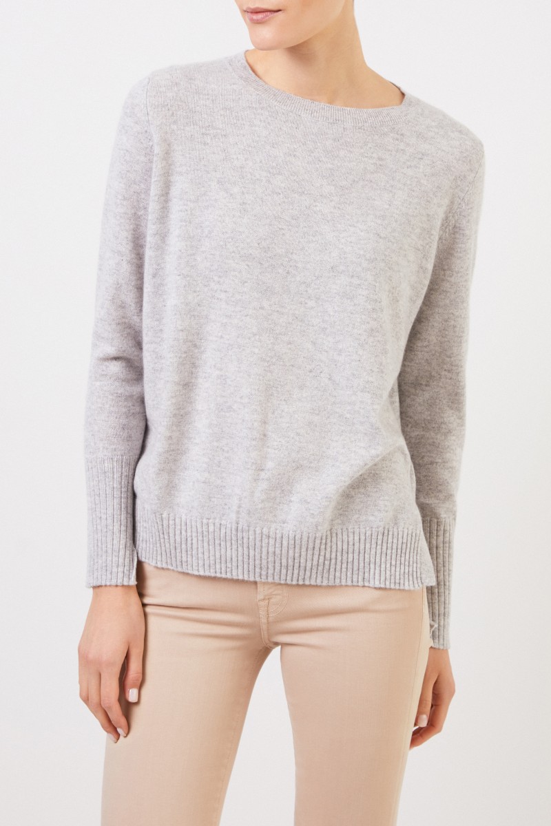 Cashmere-Pullover mit Schlitzen Hellgrau