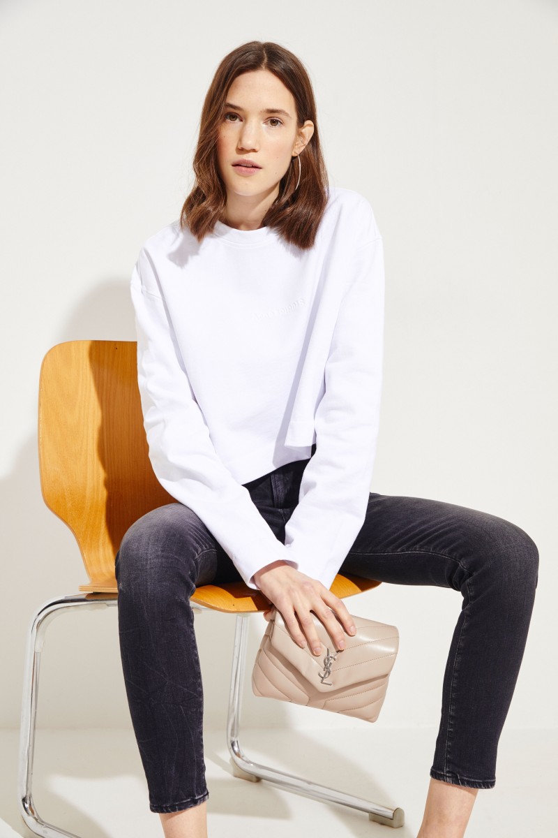 Gecropptes Baumwoll-Sweatshirt Weiß