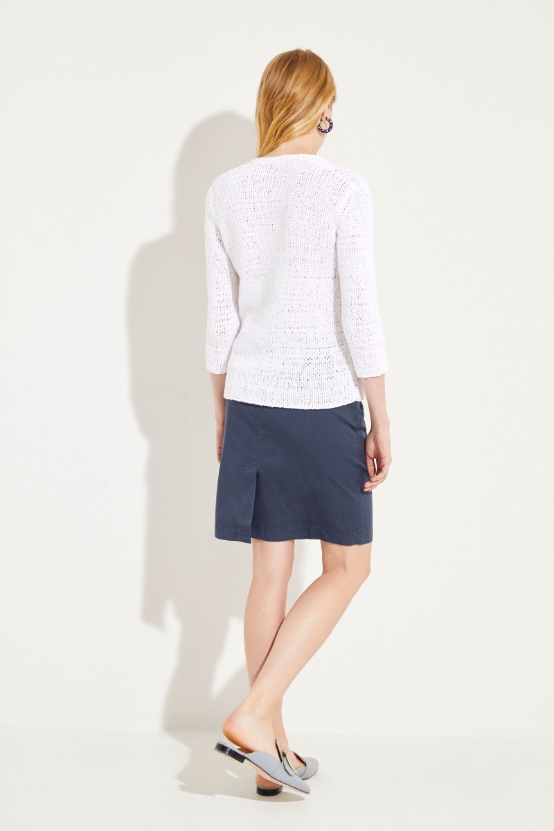 Baumwoll-Leinen-Pullover mit Pailletten Weiß