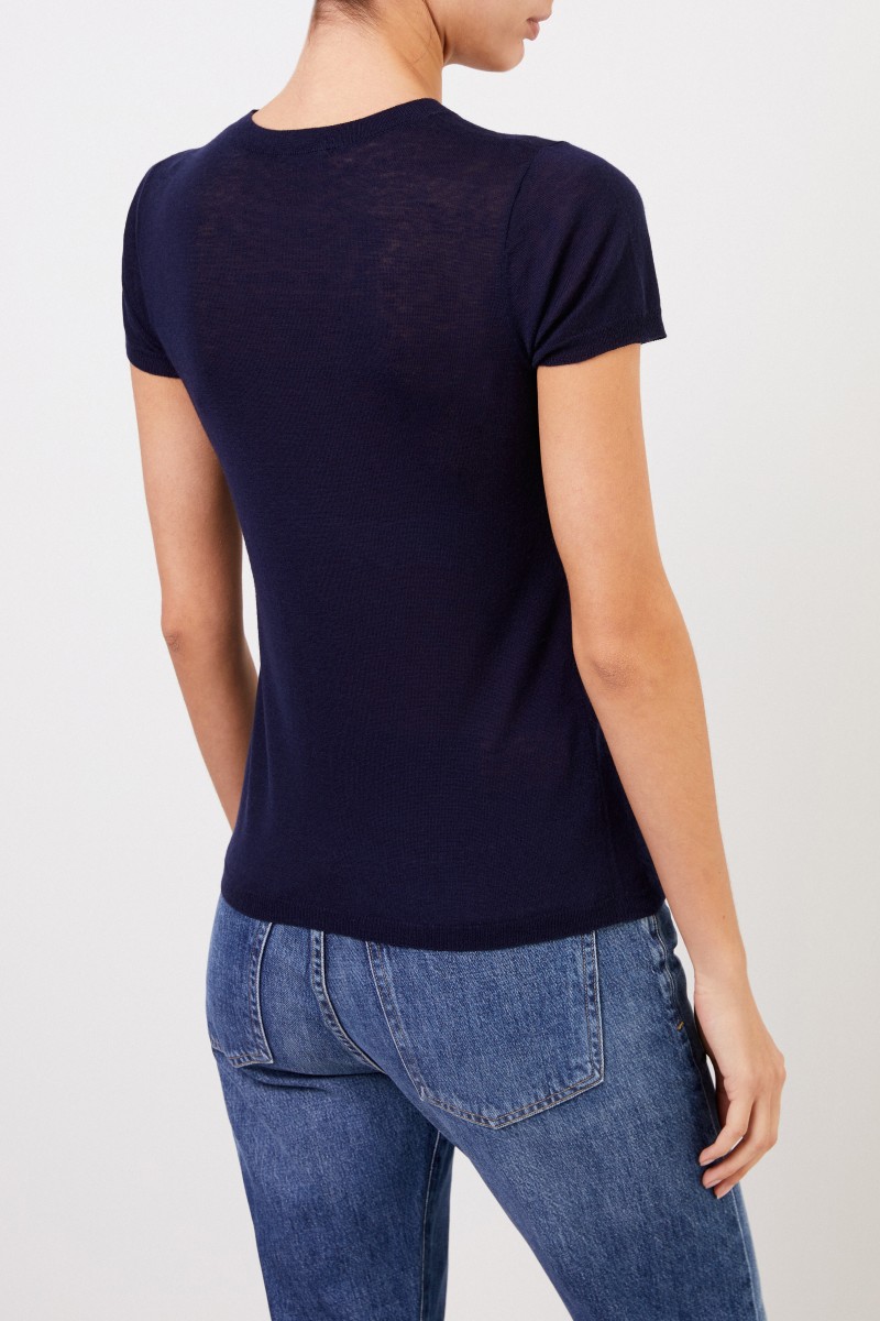 Woll-T-Shirt Marineblau