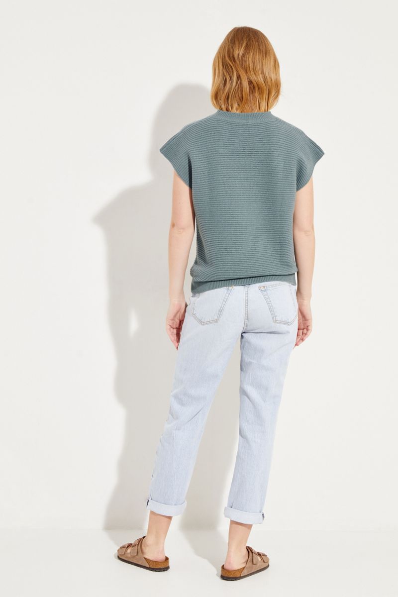 Kurzarm Woll-Cashmere-Pullover Salbei