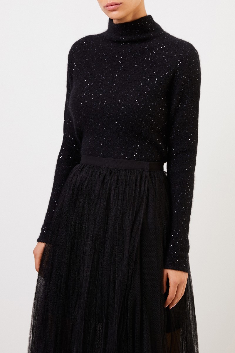 Fabiana Filippi Woll-Seidenkleid mit Pailletten Schwarz