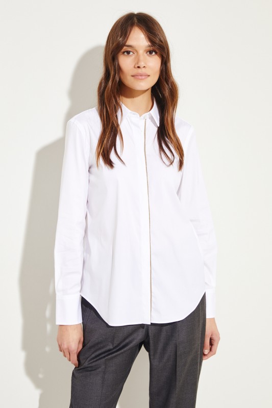 Brunello Cucinelli Klassische Bluse mit Perlenverzierung Weiß