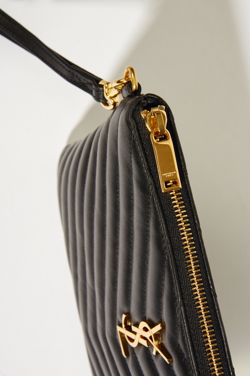 Gesteppte Leder-Clutch mit Logo Schwarz