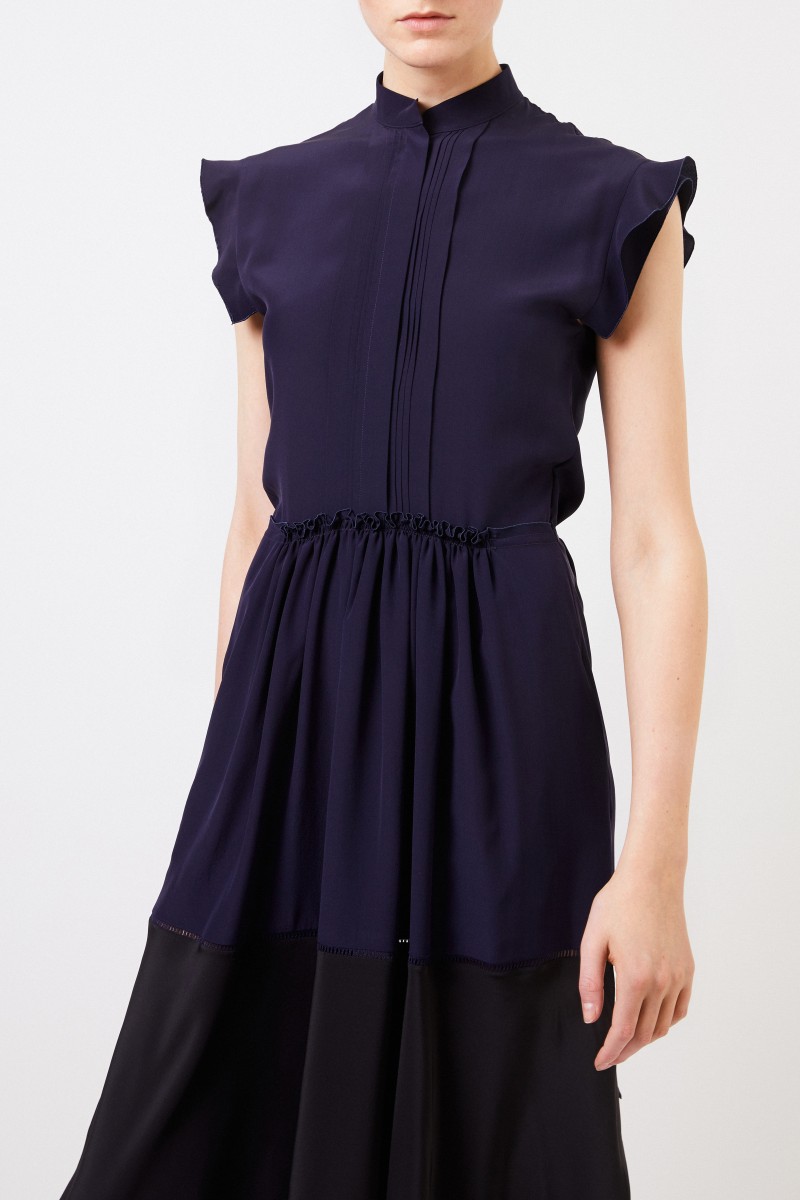 Chloé Langes Seidenkleid Marineblau/Schwarz