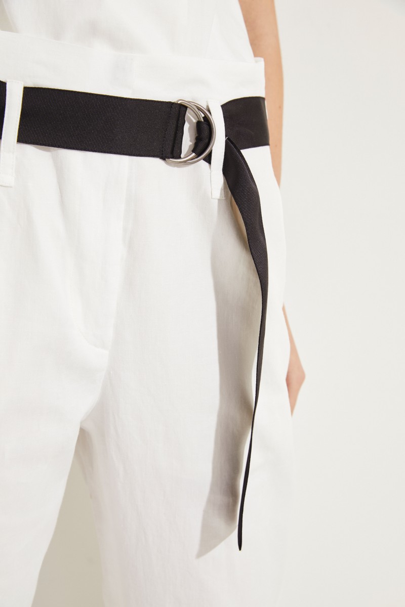 Baumwoll-Leinen-Jumpsuit mit Paillettendetails Weiß