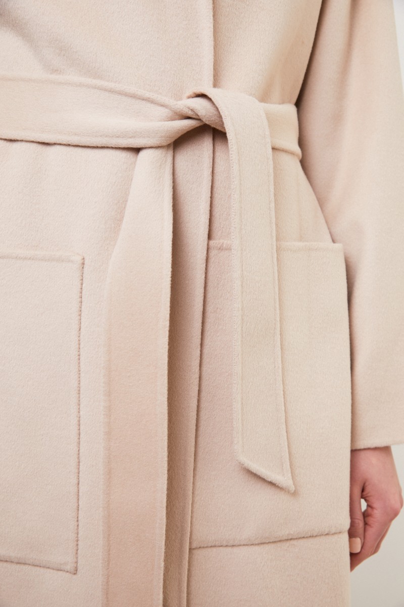 Woll-Seiden-Mantel 'Alamo' mit Gürtel Beige