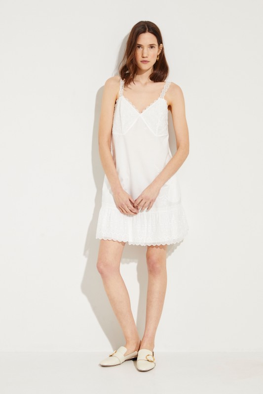 Baumwoll-Kleid mit Stickerei Weiß