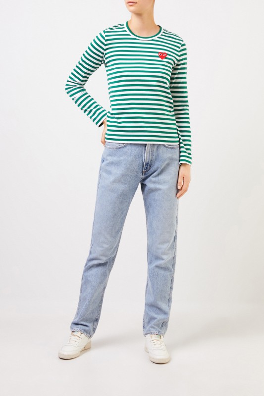 Comme des Garcons Play Gestreiftes Longsleeve Grün/Weiß