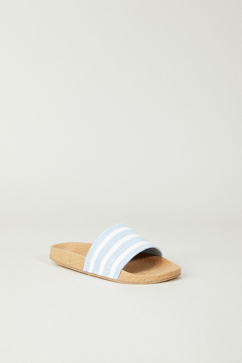 Flats 'Adilette Cork' Hellblau/Weiß