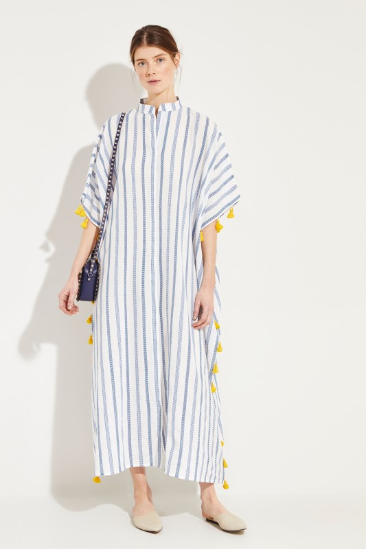 Baumwoll-Kleid 'Valentina Kimono' Blau/Gelb