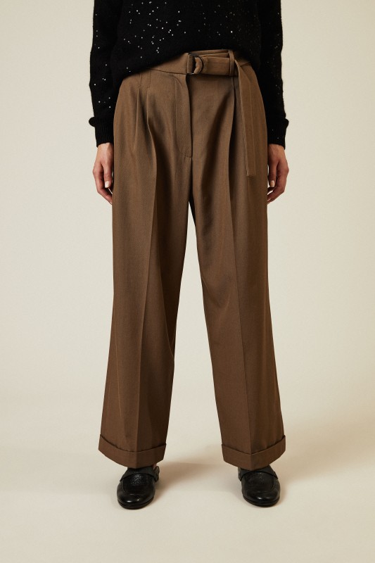Woll-Hose mit weitem Bein Camel