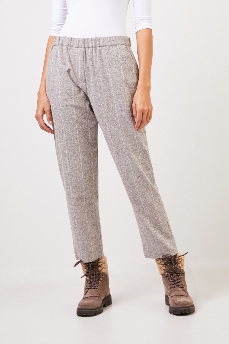 Fabiana Filippi Alpaka-Baumwoll-Hose mit Gummibund Grau/Weiß