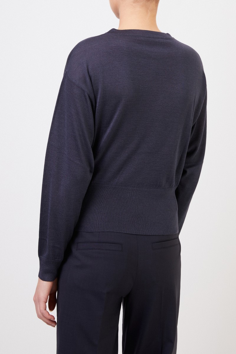 Brunello Cucinelli Cashmere-Seiden-Pullover Dunkelblau
