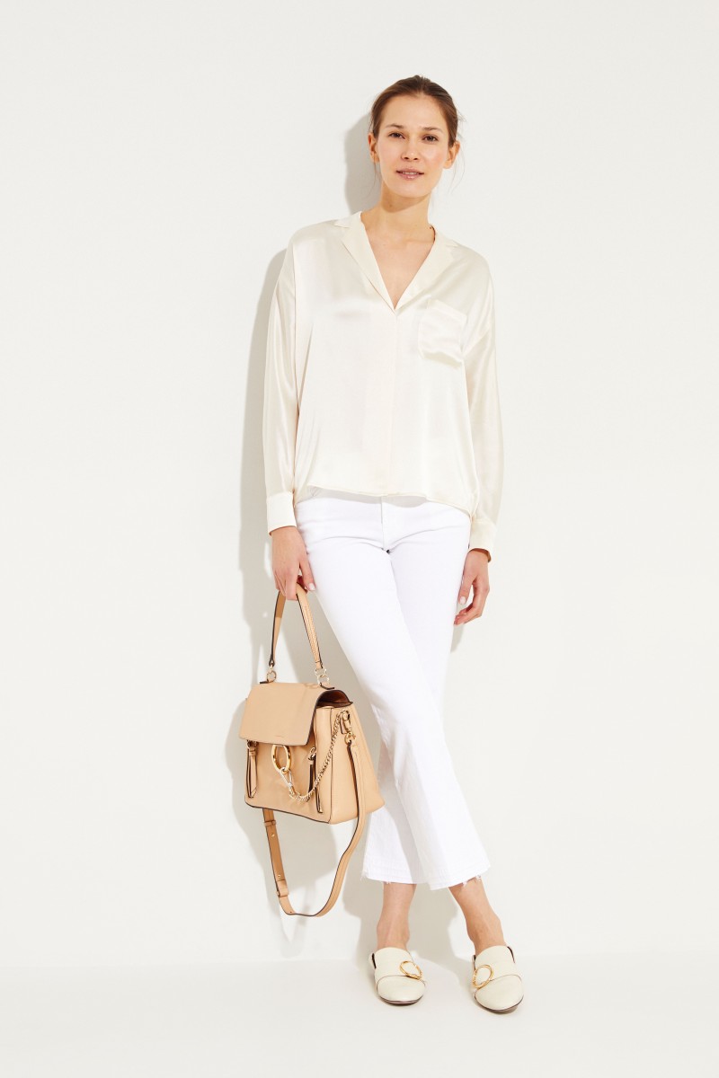 Seiden-Bluse mit edlem Glanzfinish Crème