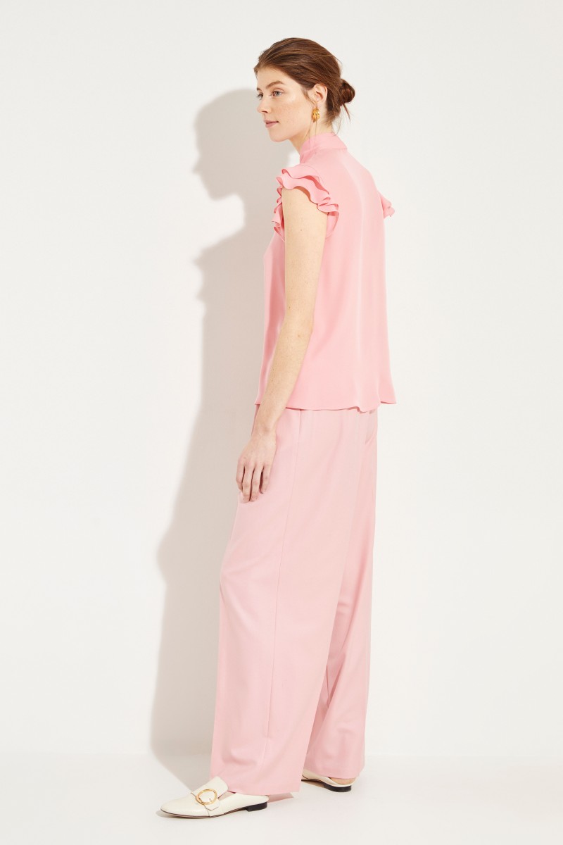 Seiden-Bluse mit Volants Rosé