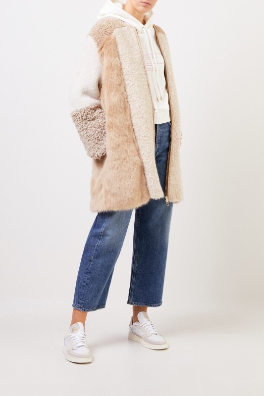 Faux Fur Mantel mit Detail Camel