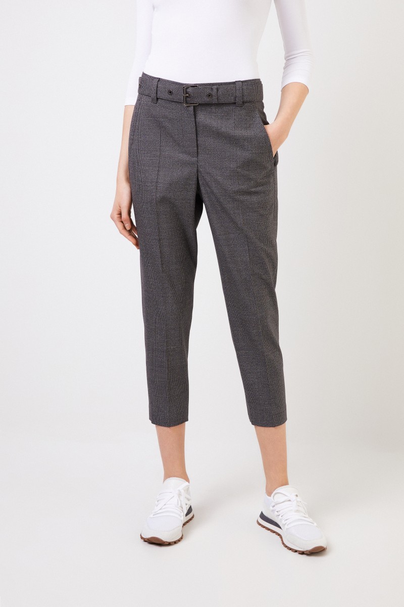 Brunello Cucinelli Woll-Hose mit Glencheckmuster und Gürtel Grau/Multi