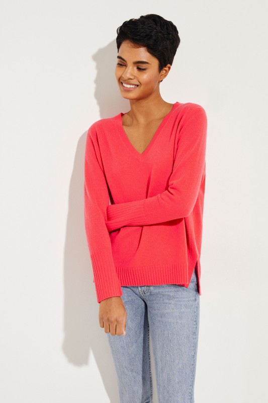 Cashmere-Pullover mit V-Ausschnitt Pink
