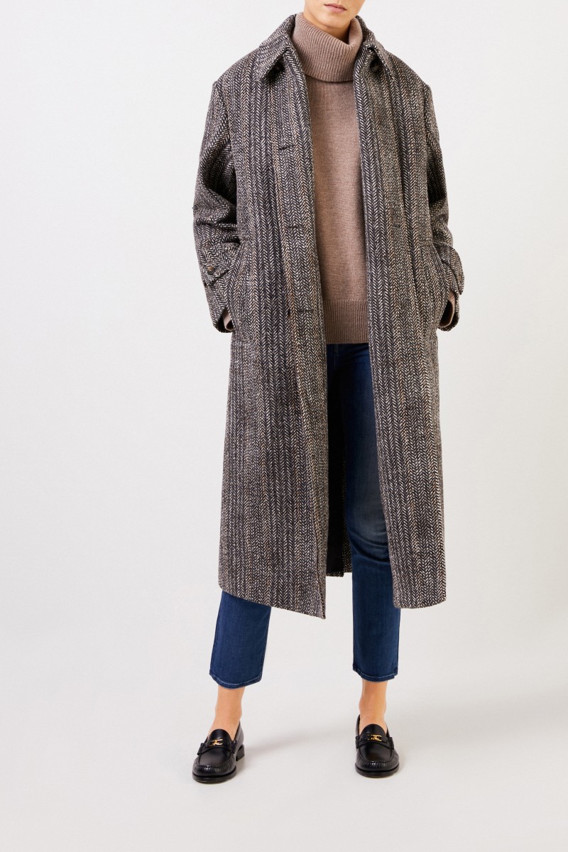Stella McCartney Langer Woll-Mantel mit Fischgrätmuster Multi