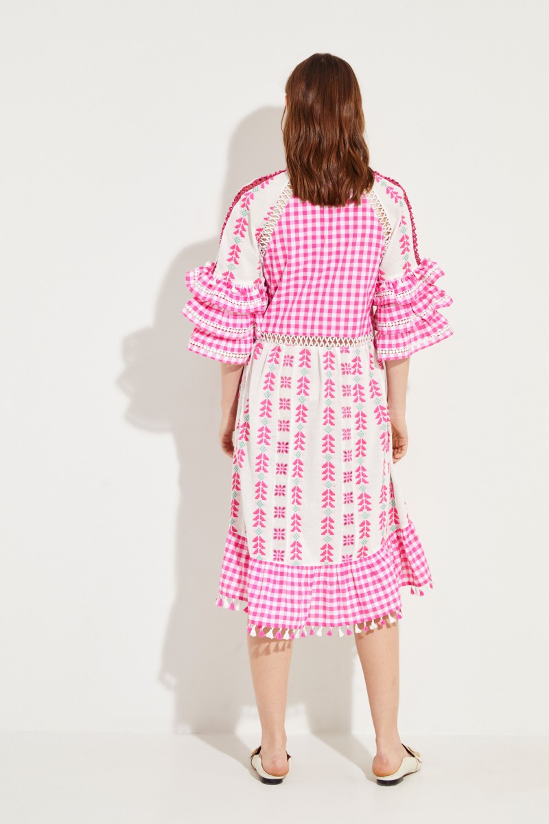 Kleid 'Lola' mit Stickdetails Fuchsia/Multi