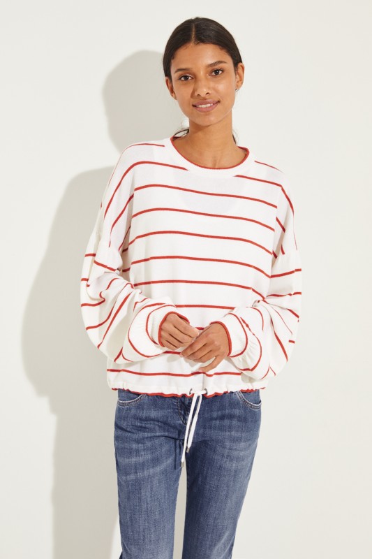 Gestreifter Woll-Cashmere-Pullover Weiß/Rot
