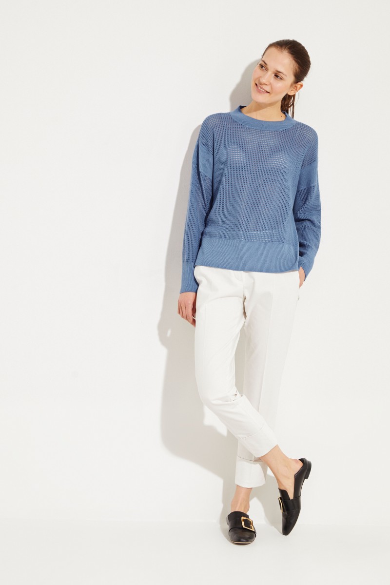 Cashmere-Pullover mit Lochmuster Blau