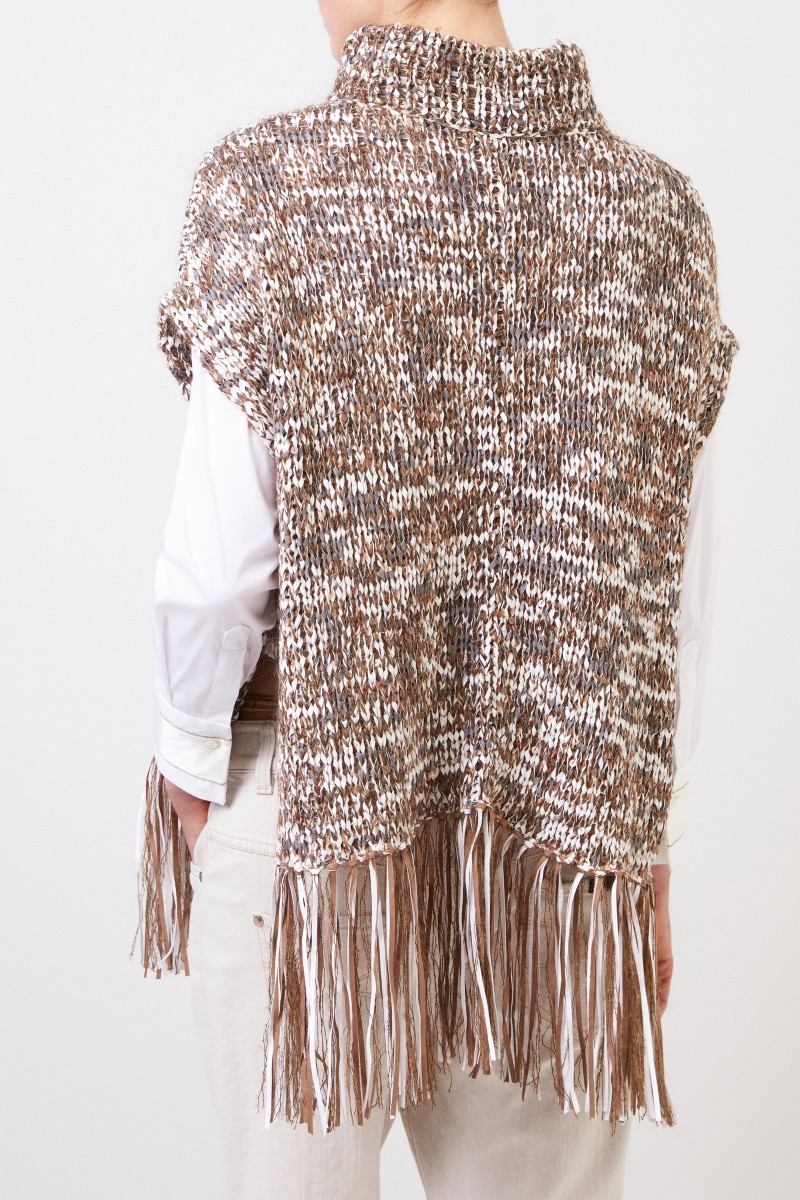 Brunello Cucinelli Poncho mit Fransendetails Braun/Multi