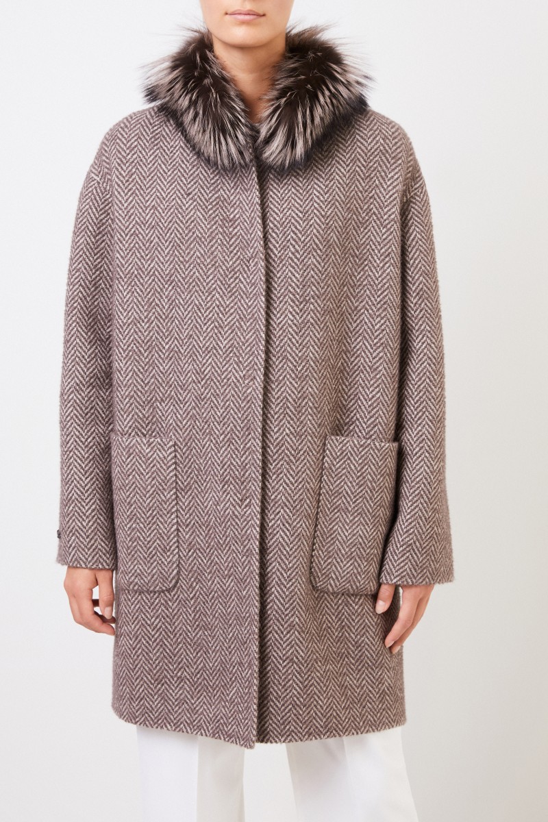 Manzoni 24 Wende-Alpaca-Woll-Mantel mit Fuchspelz Taupe/Beige