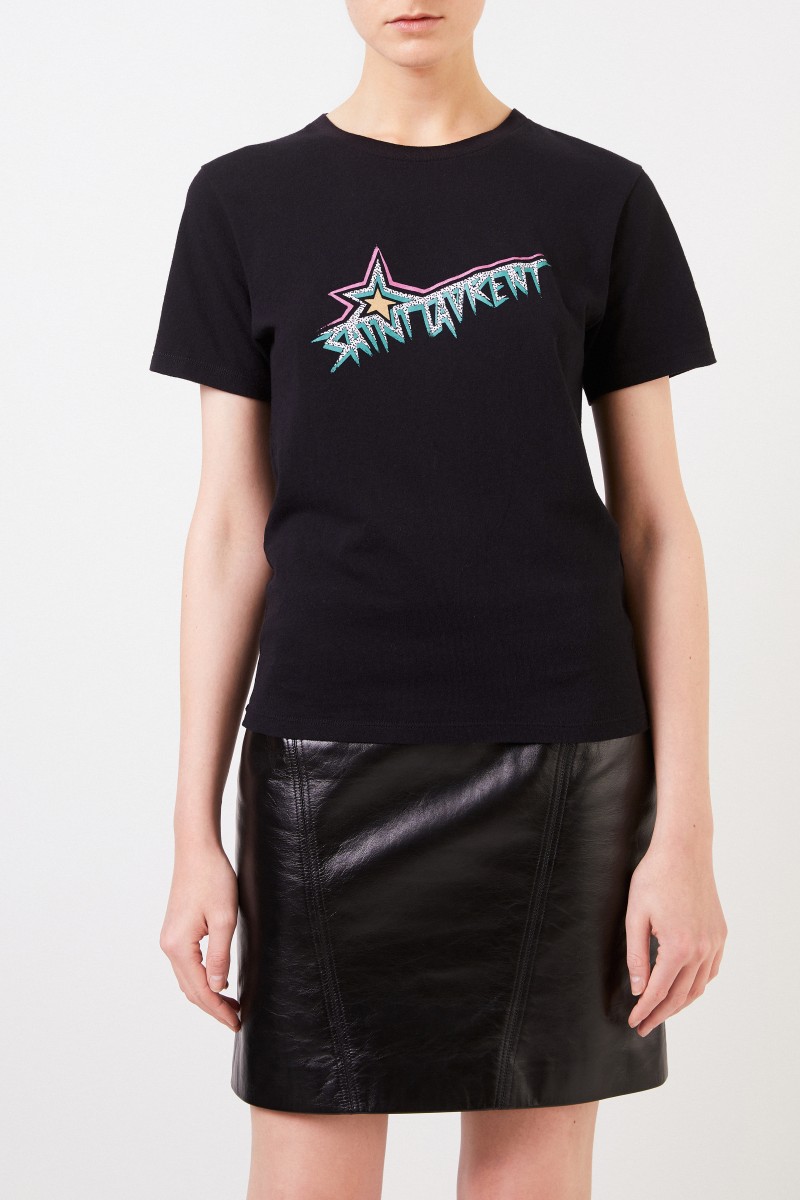 Saint Laurent T-Shirt mit Logoapplikation Schwarz