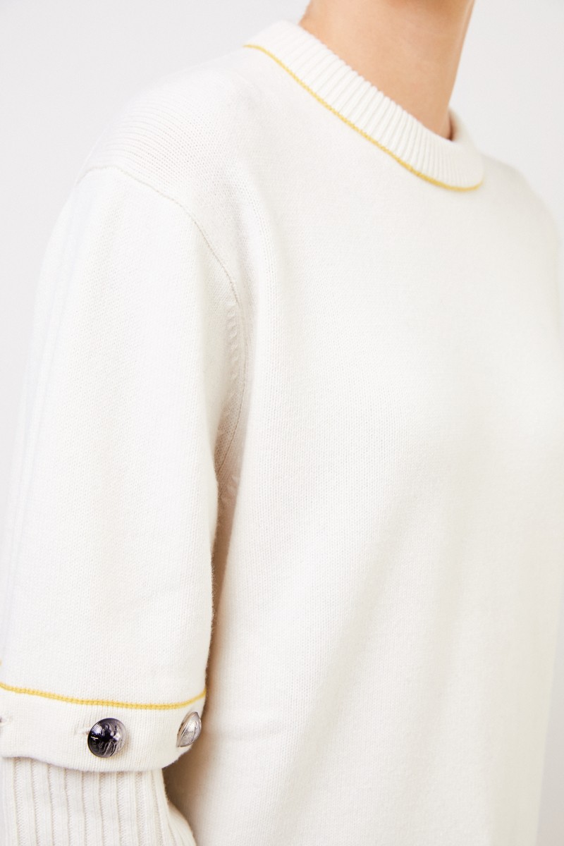 Chloé Woll-Pullover mit angeknöpften Ärmeln Soft White