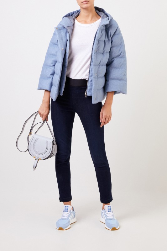 Herno Cashmere-Seiden-Daunenjacke mit Kapuze Hellblau