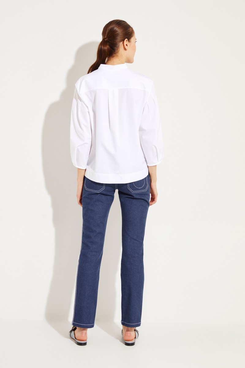 Baumwoll-Bluse mit Lock-Stickerei Weiß